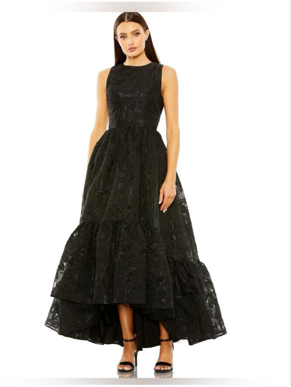 NWT Mac Duggal 20714 Black Ball Gown Floral Brocade High Low Dress Size 8 $598